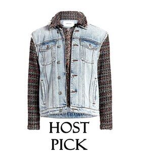 NWT Current / Elliott contrasting denim & tweed short light wash jean jacket